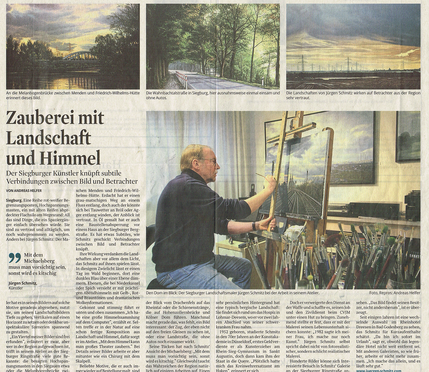 Artikel Kölner Stadt-Anzeiger (ksta) über Jürgen Schmitz - Zauberei mit Landschaft und Himmel