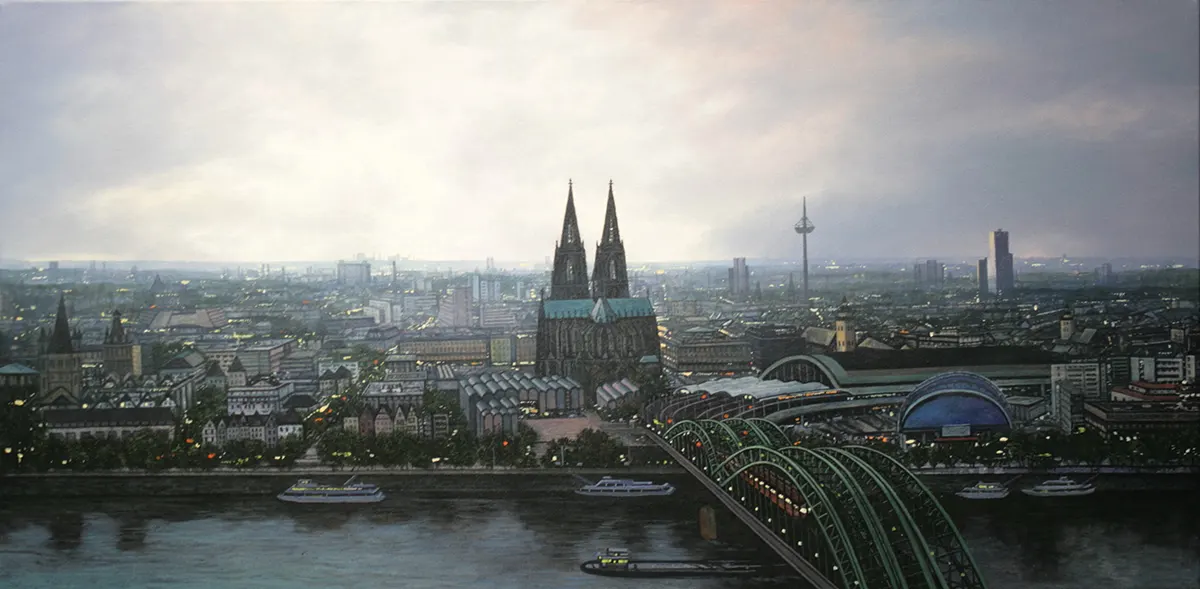 Abendstimmung Köln - Ölbild vom Maler Jürgen Schmitz